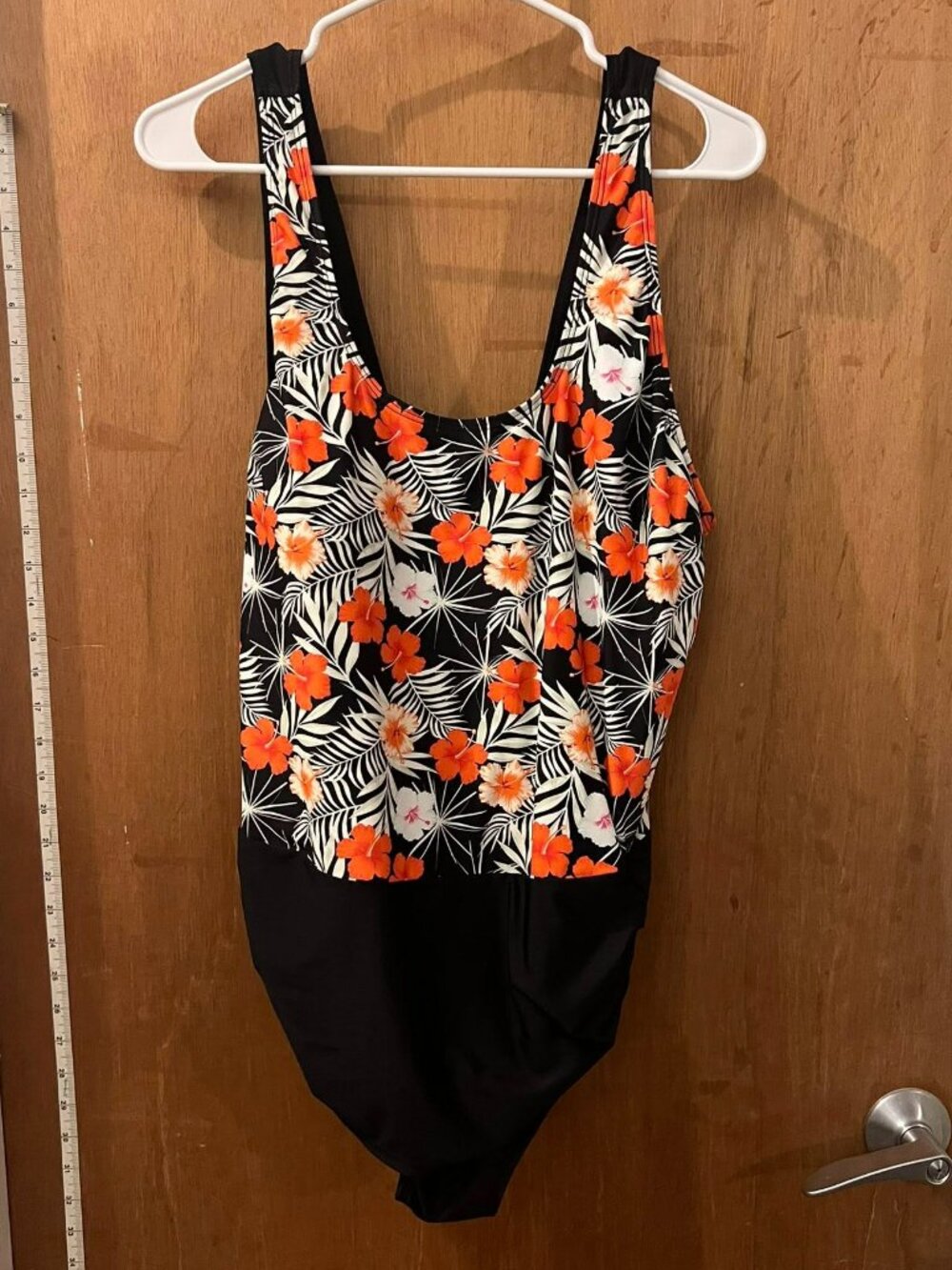 Size 22W - Black and Multi-Colored Floral One-Piece Swimsuit